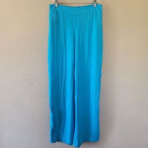 House Of Harlow Wide Leg Palazzo Pants Size Large Blue Disco Retro 70s Satin